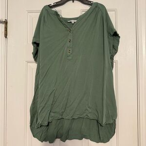 Rose & Olive Green Short Sleeve Polo Blouse